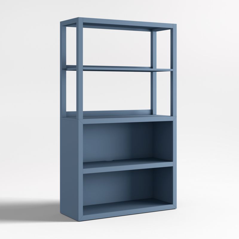 Ever Simple Modular Slate Blue Wood Kids Open Bookcase with Hutch