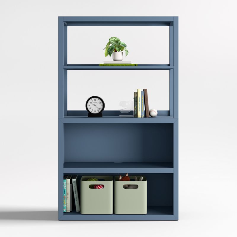 Ever Simple Modular Slate Blue Wood Kids Open Bookcase with Hutch