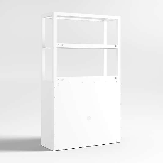 Ever Simple Modular White Wood Kids Open Bookcase with Hutch