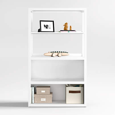 Ever Simple Modular White Wood Kids Open Bookcase with Hutch