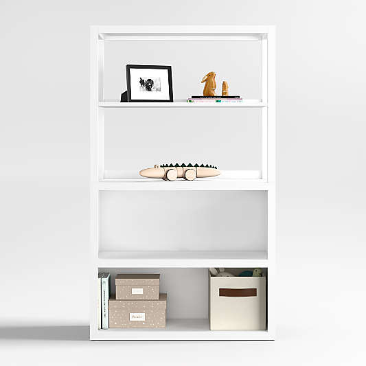 Ever Simple Modular White Wood Kids Open Bookcase with Hutch