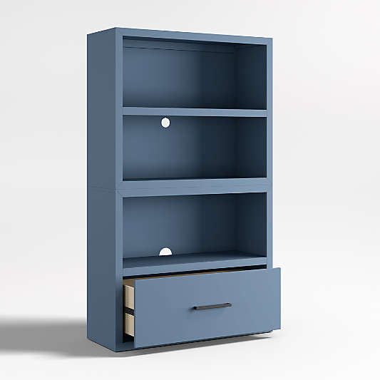 Ever Simple 36" Modular Slate Blue Wood Kids Open Bookcase with Drawer