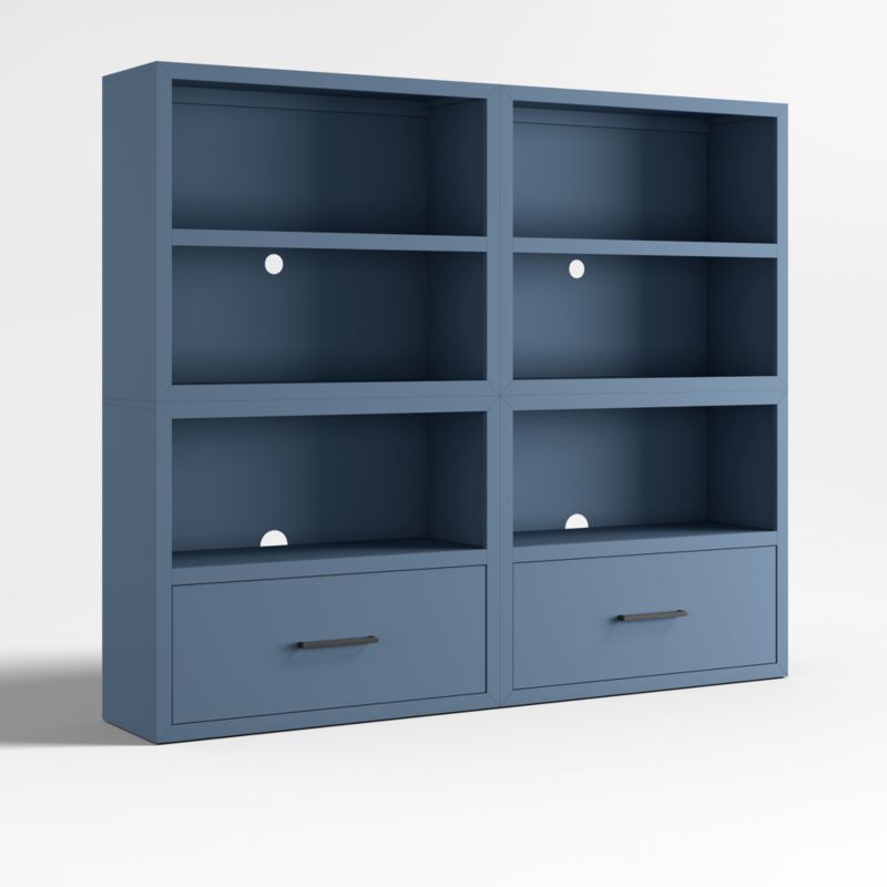 Ever Simple Set of 2 Modular Slate Blue Wood Kids Open Bookcases with Drawers - image 3 of 8