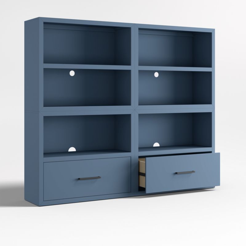 Ever Simple Set of 2 Modular Slate Blue Wood Kids Open Bookcases with Drawers - image 4 of 8