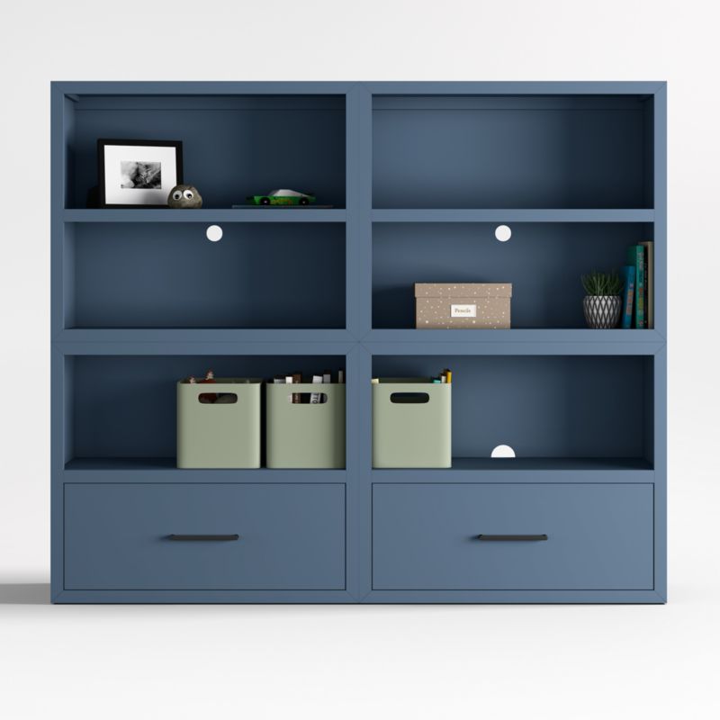 Ever Simple Set of 2 Modular Slate Blue Wood Kids Open Bookcases with Drawers - image 0 of 8