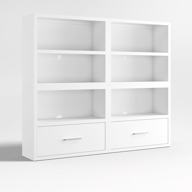 Ever Simple Set of 2 Modular White Wood Kids Open Bookcases with Drawers - image 6 of 11