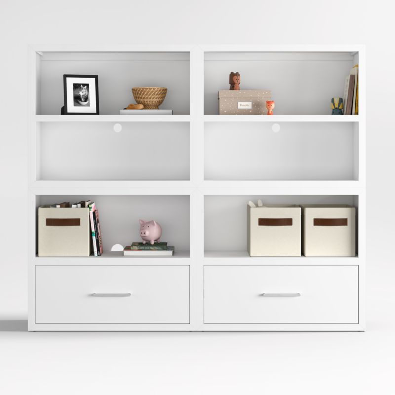 Ever Simple Set of 2 Modular White Wood Kids Open Bookcases with Drawers - image 0 of 11