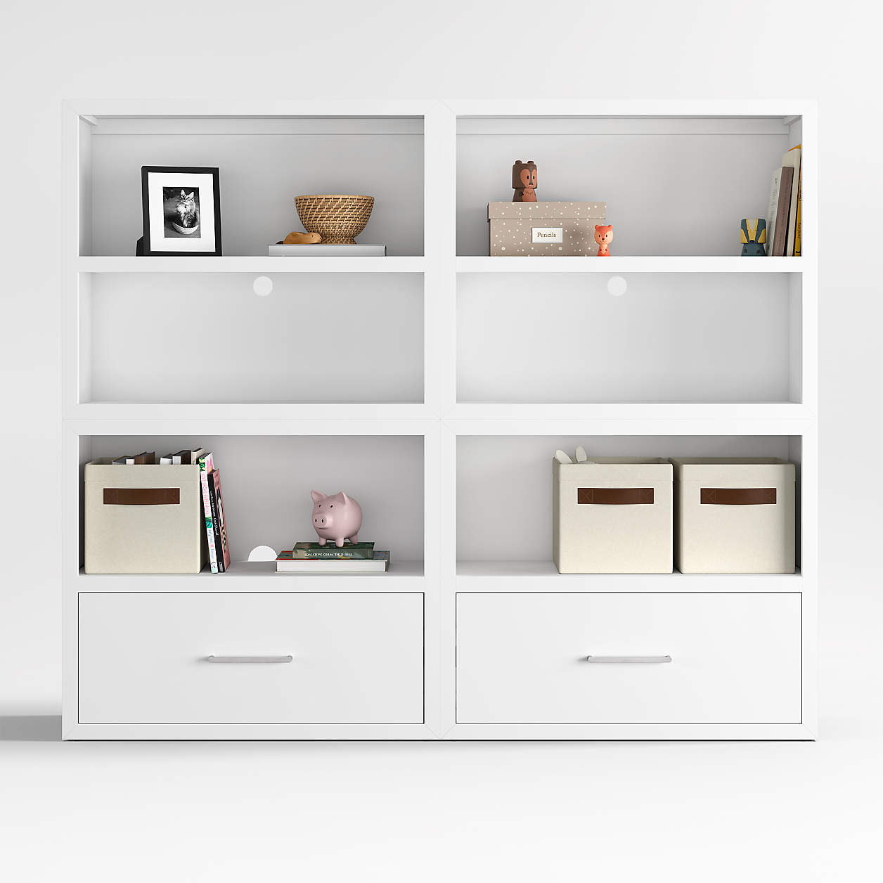 Ever Simple Set of 2 Modular White Wood Kids Open Bookcases with ...