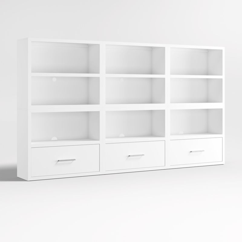 Ever Simple Set of 3 Modular White Wood Kids Open Bookcases with Drawers - image 6 of 11