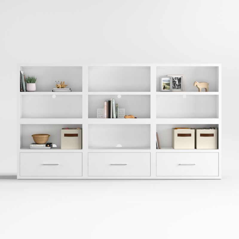 Ever Simple Set of 3 Modular White Wood Kids Open Bookcases with Drawers - image 0 of 11