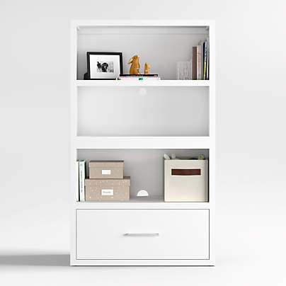 Ever Simple Modular White Wood Kids Open Bookcase with Drawer