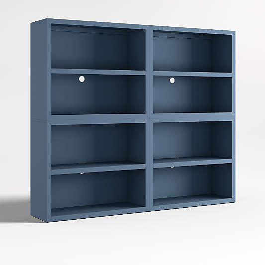 Ever Simple Set of 2 Modular Slate Blue Wood Kids Open Bookcases