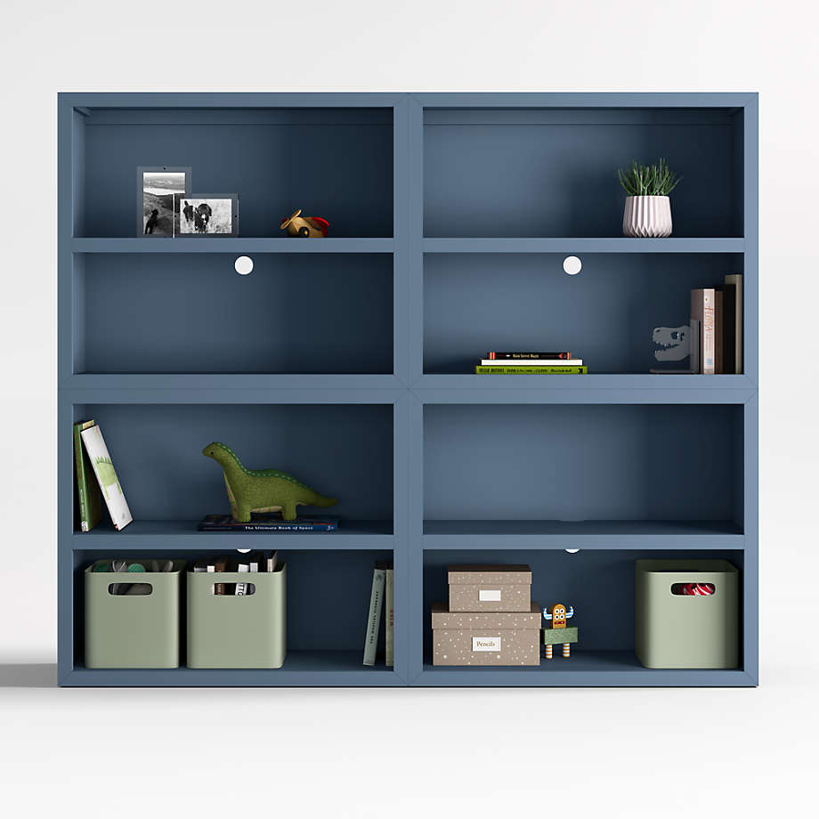 Ever Simple Set of 2 Modular Slate Blue Wood Kids Open Bookcases Crate & Kids