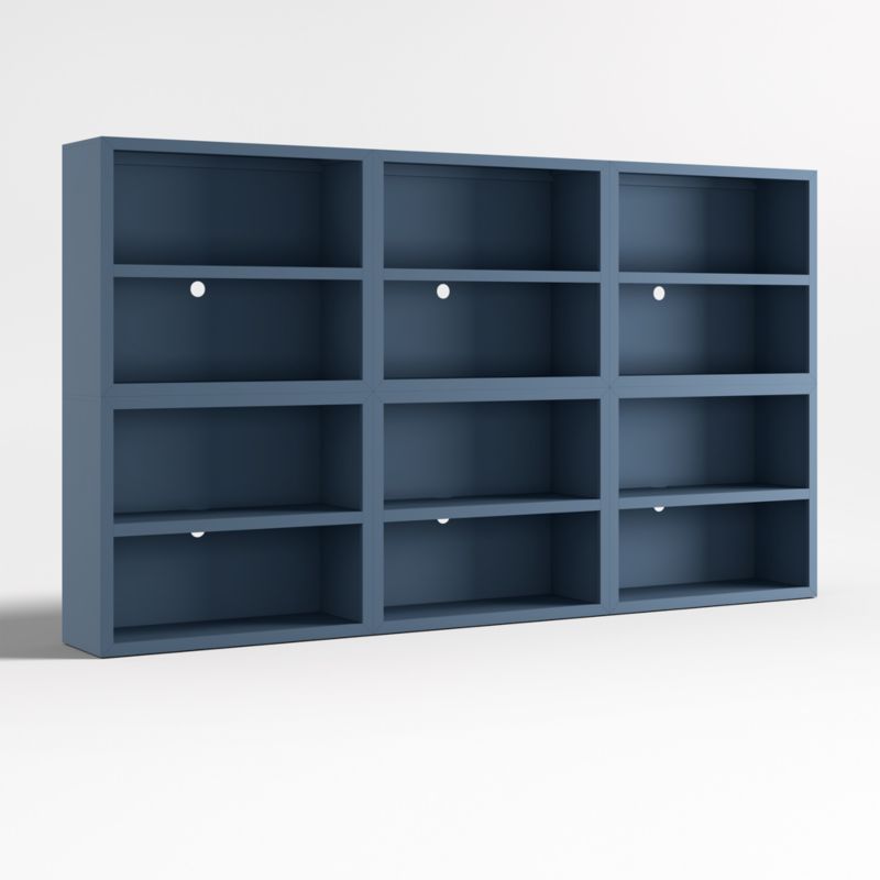 Ever Simple Set of Modular Slate Blue Wood Kids Open Bookcases