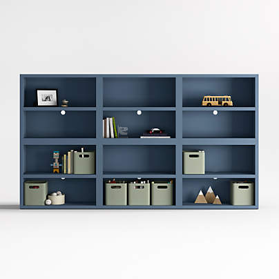 Ever Simple Set of 3 Modular Slate Blue Wood Kids Open Bookcases