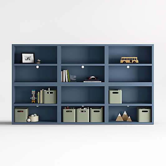 Ever Simple Set of 3 Modular Slate Blue Wood Kids Open Bookcases