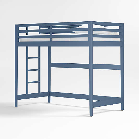 Ever Simple Slate Blue Wood Kids Loft Bed with Left Ladder