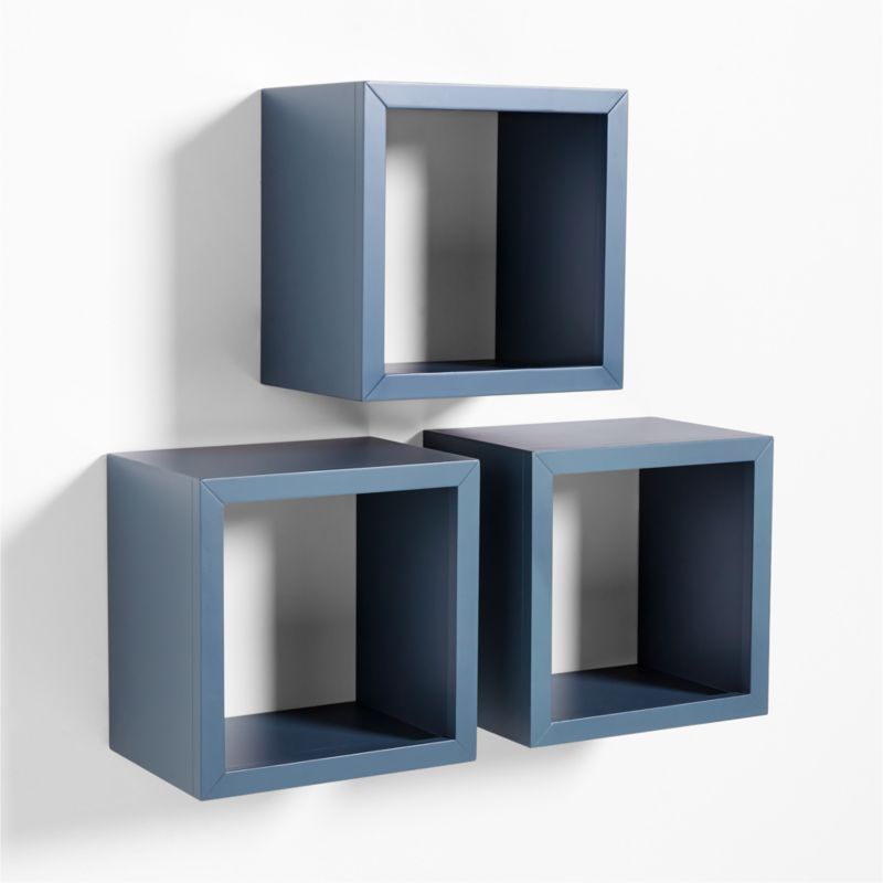 Ever Simple Slate Blue Wood Floating Cube Shelves, Set of 3 - image 2 of 4