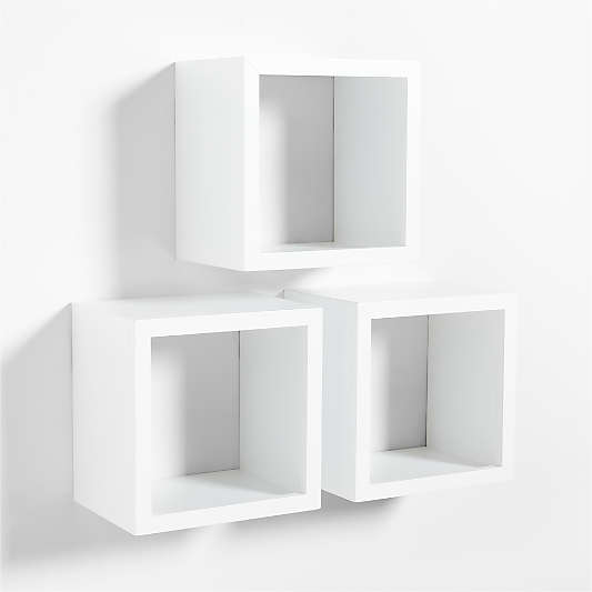 Ever Simple White Wood Floating Cube Shelves, Set of 3