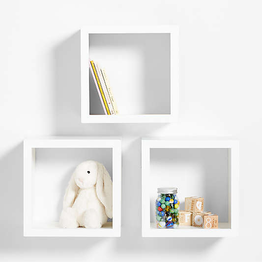 Ever Simple White Wood Floating Cube Shelves, Set of 3