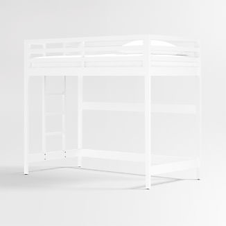 Ever Simple White Wood Kids Loft Bed with Left Ladder