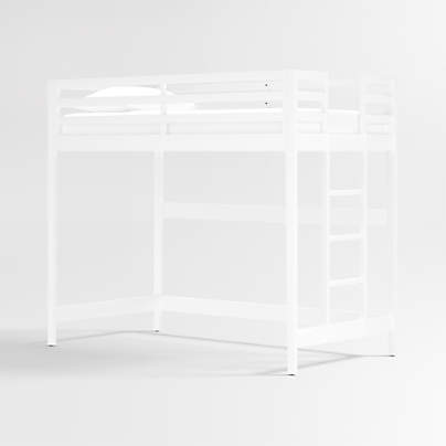 Ever Simple White Wood Kids Loft Bed with Right Ladder