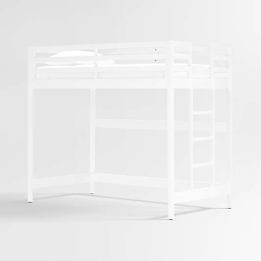 Ever Simple White Wood Kids Loft Bed with Right Ladder