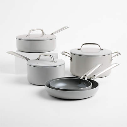 Crate & Barrel EvenCook Ceramic ™ Grey Nonstick 8-Piece Cookware Set with Bonus