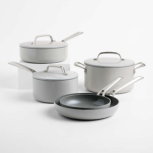 Crate & Barrel EvenCook Ceramic ™ Grey Nonstick 8-Piece Cookware Set with Bonus