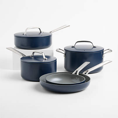 Crate & Barrel EvenCook Ceramic ™ Indigo Nonstick 8-Piece Cookware Set with Bonus