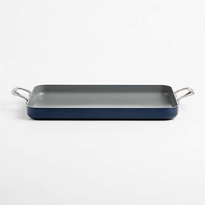 Crate & Barrel EvenCook Ceramic ™ Indigo Nonstick Double Burner Grill Pan