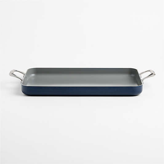 Crate & Barrel EvenCook Ceramic ™ Indigo Nonstick Double Burner Grill Pan