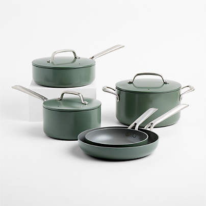 Crate & Barrel EvenCook Ceramic ™ Rosemary Nonstick 8-Piece Cookware Set with Bonus