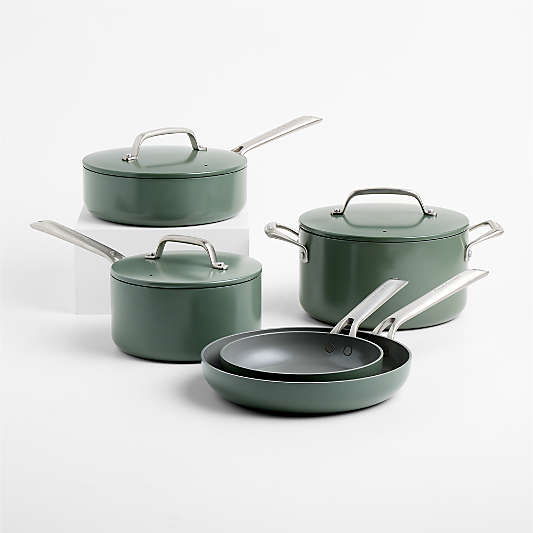Crate & Barrel EvenCook Ceramic ™ Rosemary Nonstick 8-Piece Cookware Set with Bonus