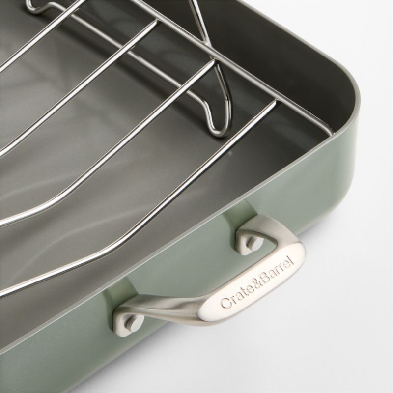 Crate & Barrel EvenCook Ceramic ™ Rosemary Nonstick 21" Roasting Pan with Rack - image 2 of 3