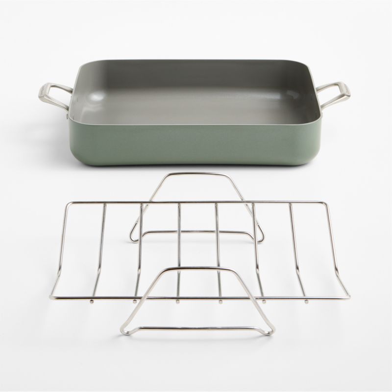 Crate & Barrel EvenCook Ceramic ™ Rosemary Nonstick 21" Roasting Pan with Rack - image 1 of 3