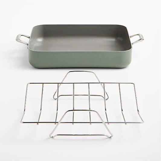Crate & Barrel EvenCook Ceramic ™ Rosemary Nonstick 21" Roasting Pan with Rack
