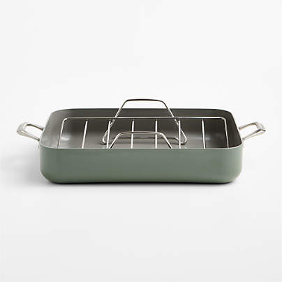 Crate & Barrel EvenCook Ceramic ™ Rosemary Nonstick 21" Roasting Pan with Rack