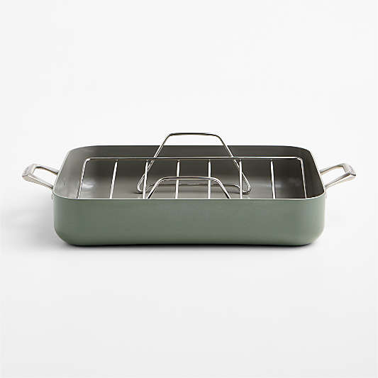 Crate & Barrel EvenCook Ceramic ™ Rosemary Nonstick 21" Roasting Pan with Rack