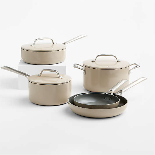 Crate & Barrel EvenCook Ceramic ™ Taupe Nonstick 8-Piece Cookware Set with Bonus