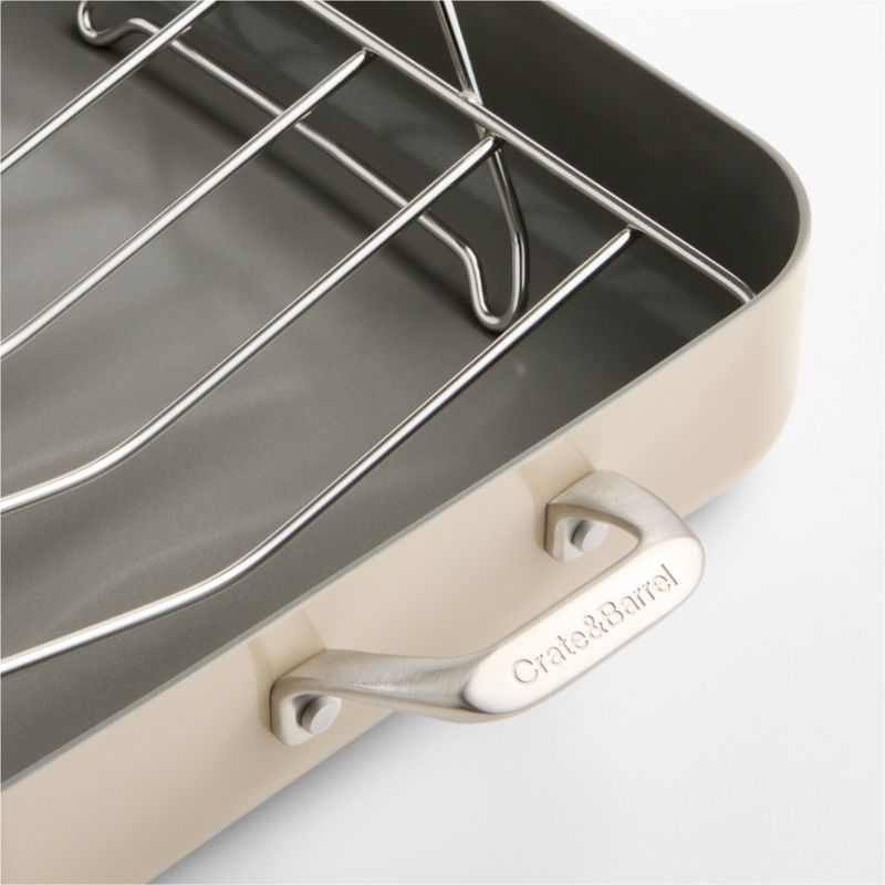 Crate & Barrel EvenCook Ceramic ™ Taupe Nonstick 21" Roasting Pan with Rack - image 3 of 4
