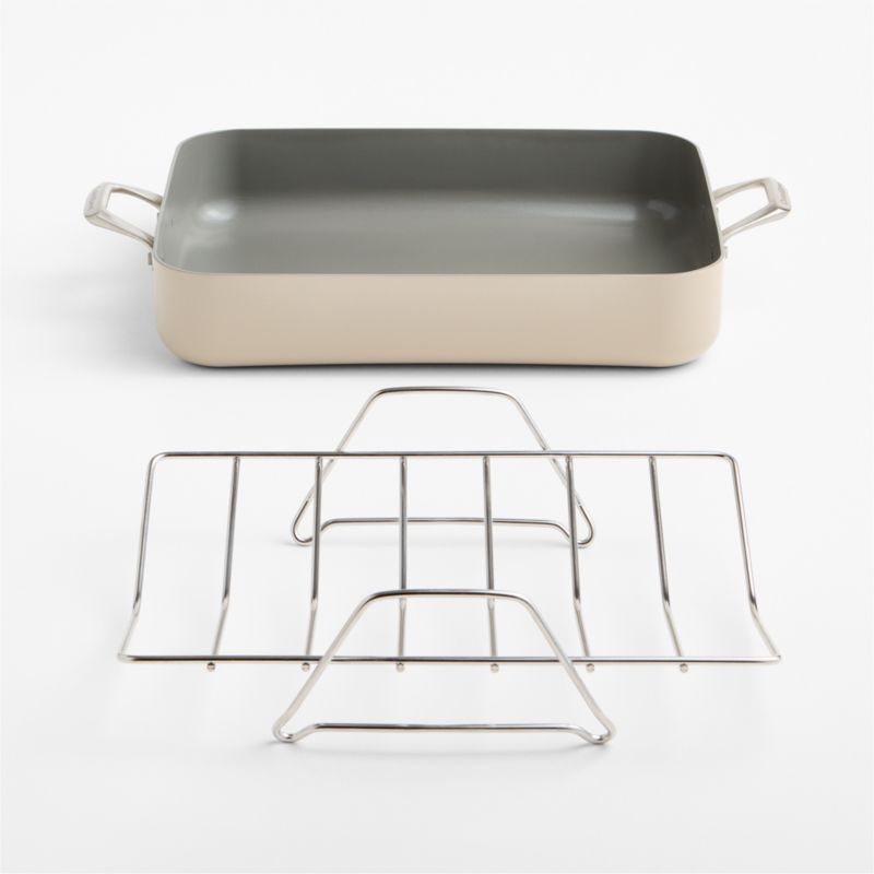 Crate & Barrel EvenCook Ceramic ™ Taupe Nonstick 21" Roasting Pan with Rack - image 2 of 4