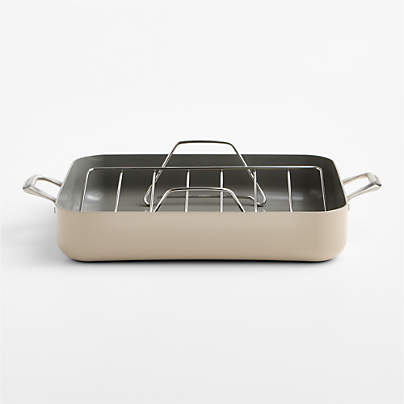 Crate & Barrel EvenCook Ceramic ™ Taupe Nonstick 21" Roasting Pan with Rack