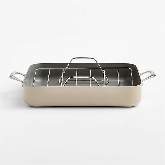 Crate & Barrel EvenCook Ceramic ™ Taupe Nonstick 21" Roasting Pan with Rack