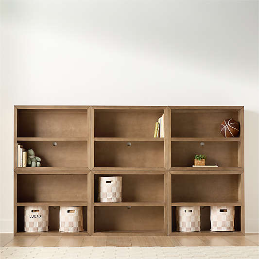 Ever Simple 108" Set of 3 Modular Natural Brown Wood Kids Open Bookcases