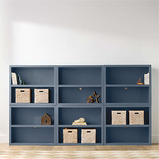 Ever Simple 108" Set of 3 Modular Slate Blue Wood Kids Open Bookcases