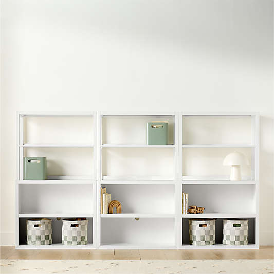 Ever Simple 108" Set of 3 Modular White Wood Kids Open Bookcases with Hutches