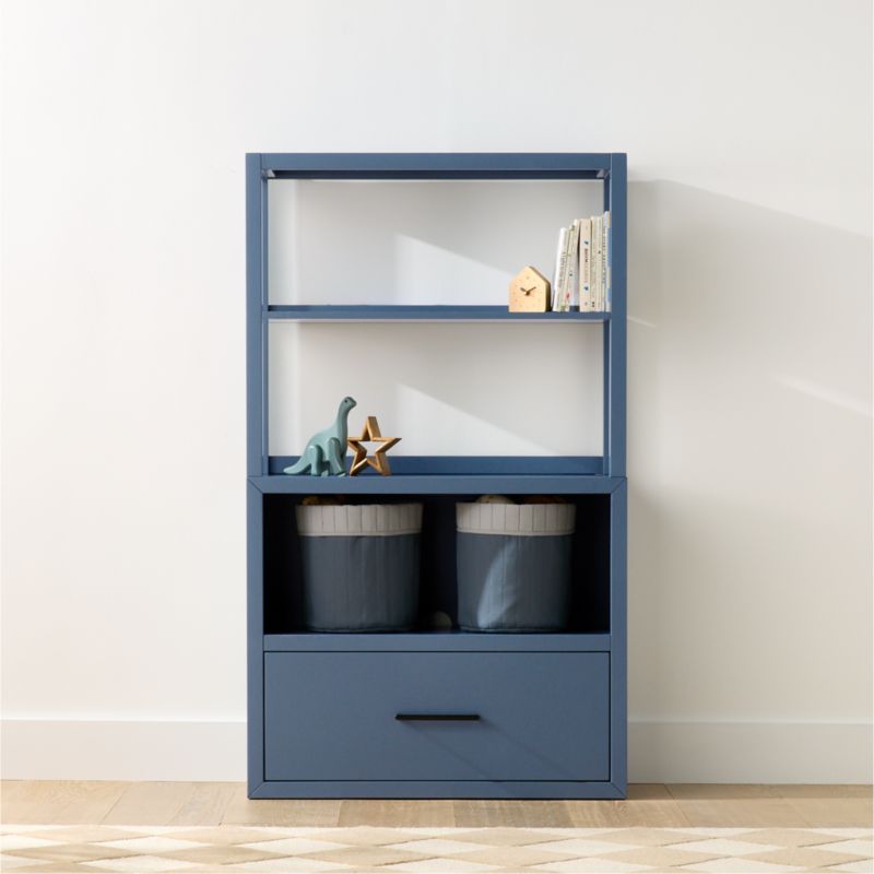 Ever Simple 36" Modular Slate Blue Wood Kids Drawer Bookcase with Hutch - image 2 of 9