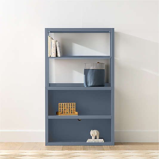 Ever Simple 36" Modular Slate Blue Wood Kids Open Bookcase with Hutch