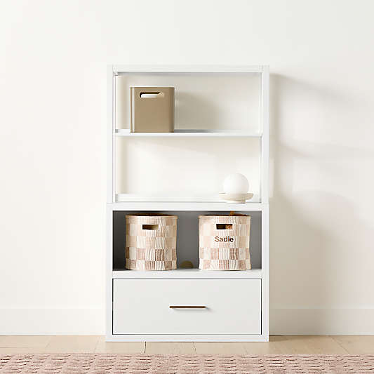 Ever Simple 36" Modular White Wood Kids Drawer Bookcase with Hutch